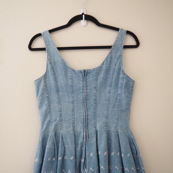 Vintage Ashlee Blue Floral Embroidered Sleeveless Sundress sz 8 - Picture 7 of 8